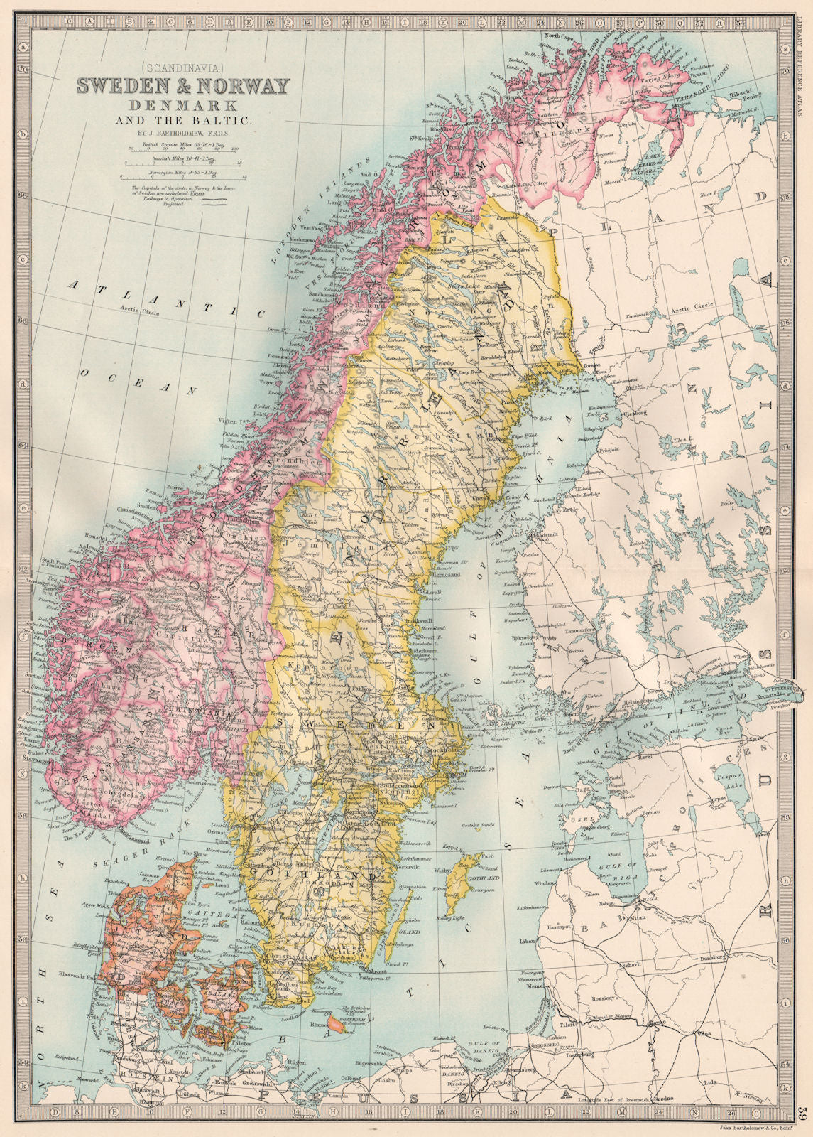 SCANDINAVIA.Sweden divided into Gothland Sweden & Norrland.BARTHOLOMEW 1890 map